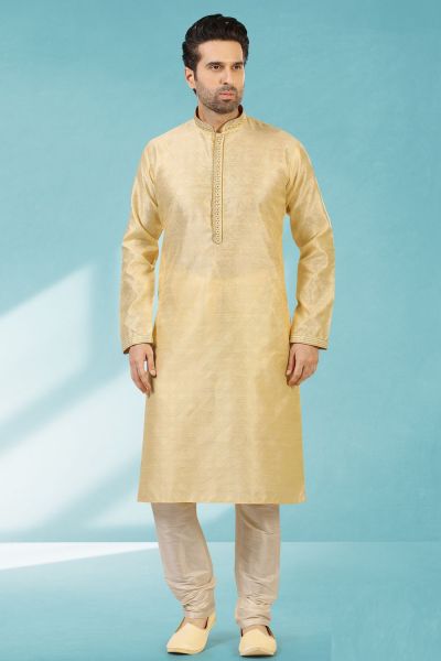 Gold Jaquard Silk Brocade Kurta Pajama (KFM-5180)