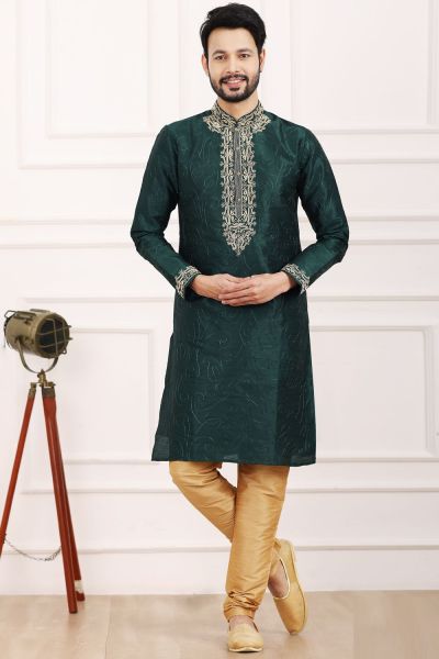 Green Art Banarasi Silk Mens Kurta Pajama (KFM-7020)
