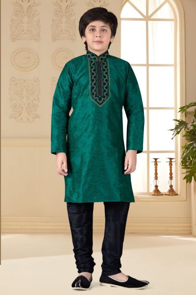 Green Art Silk Kids Kurta Pajama (KFK-659)