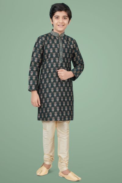 Green Giccha Silk Boys Kurta Pajama (KFK-687)