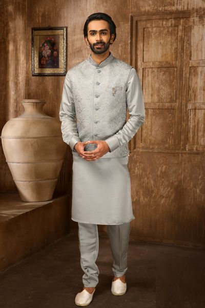 Grey Art Banarasi Silk Kurta Jacket (KFM-6356)