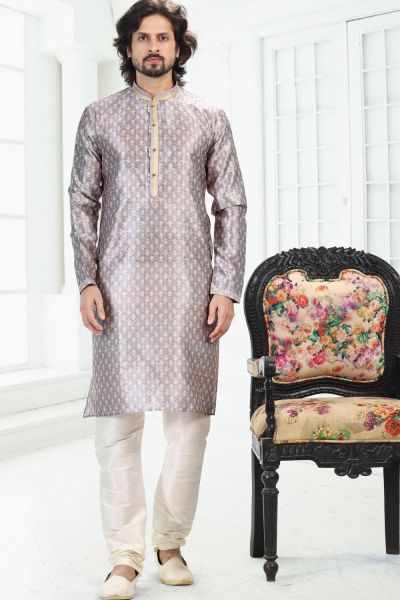 Grey Banarasi Silk Casual Kurta for Men (KFM-6697)