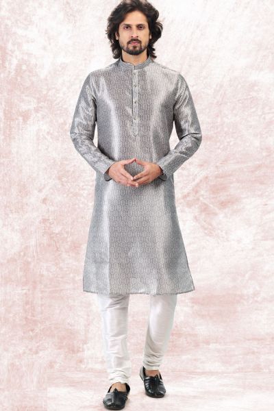 Grey Jaquard Banarasi Silk Casual Kurta (KFM-6726)