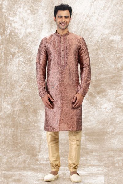 Jaquard Silk Brocade Onion Pink Kurta Pajama (KFM-6591)