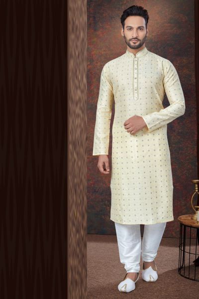 Light Gold Jaquard Kurta Pajama (KFM-7825)