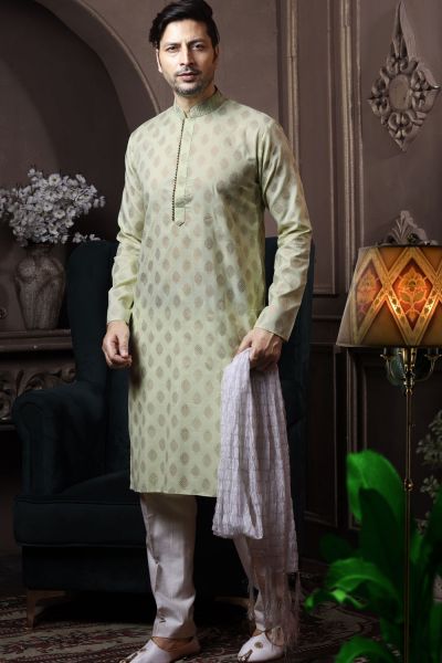 Light Pista Silk Kurta Pyjama (KFM-6062)