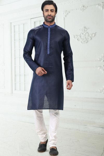 Linen Cotton Blue Mens Kurta Pajama (KFM-6653)