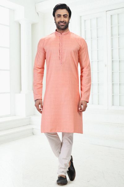 Linen Cotton Pink Mens Kurta Pajama (KFM-6656)