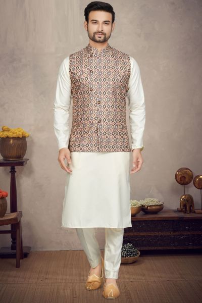 Multicoloured Cotton Mens Nehru Jacket (KFM-6951)
