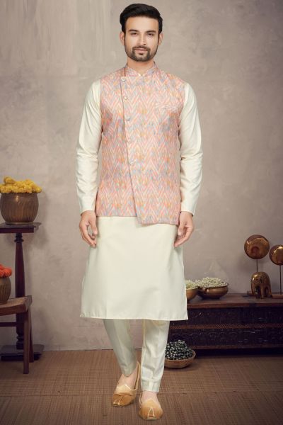 Multicoloured Cotton Printed Mens Nehru Jacket (KFM-6956)