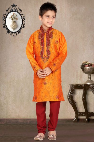 Mustard Art Dupion Kids Kurta Pajama (KFK-471)