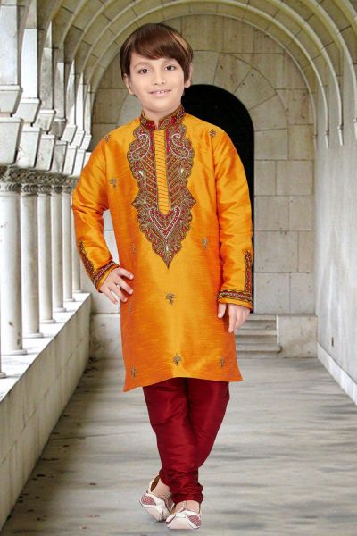 Mustard Art Dupion Kids Kurta Pajama (KFK-543)