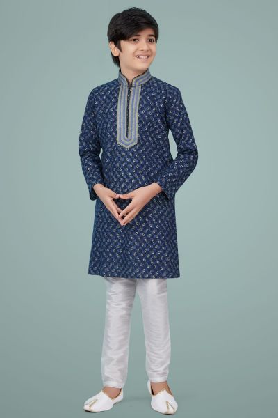 Navy Blue Cotton Silk Boys Kurta Pajama (KFK-708)