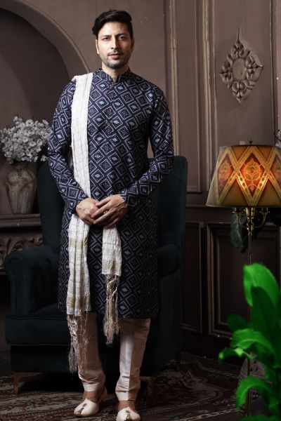 Navy Blue Silk Casual Kurta Pajama (KFM-6068)