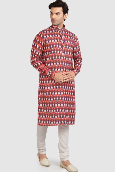 Orange Cotton Printed Kurta Pajama (KFM-5726)