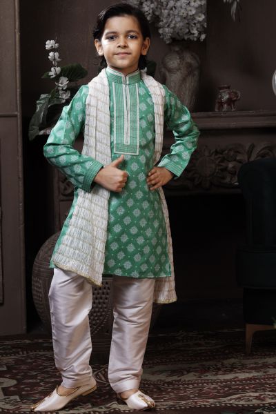 Pastel Green Cotton Printed Boys Kurta (KFK-770)