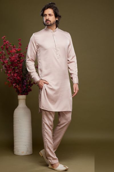 Peach Art Banarasi Silk Kurta Pajama (KFM-7077)