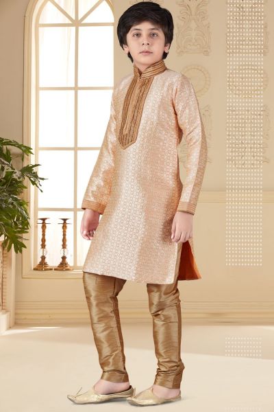 Peach Jaquard Kids Kurta Pajama (KFK-654)