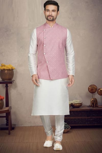 Pink Art Silk Mens Nehru Jacket (KFM-6960)