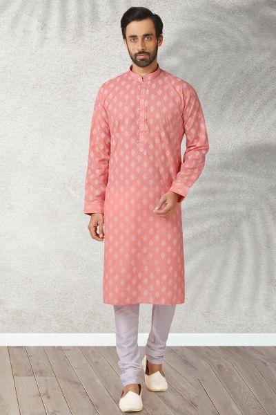 Pink Cotton Mens Kurta Pajama (KFM-5751)