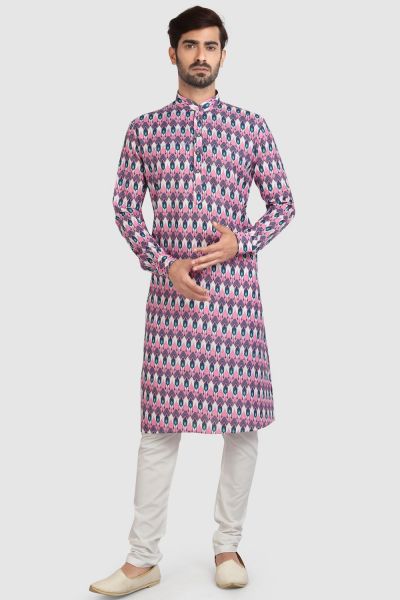 Pink Cotton Printed Kurta Pajama (KFM-5725)