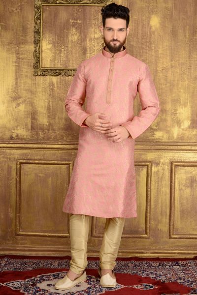 Pink Jaquard Silk Brocade Kurta (KFM-3556)