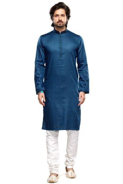 Printed Blue Art Silk Kurta Pajama (KFM-7485)