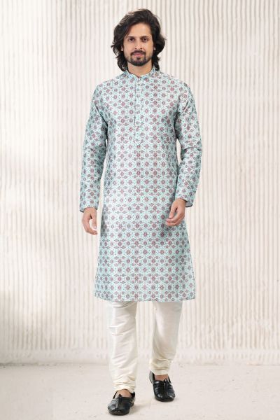 Printed Green Banarasi Silk Kurta Pajama (KFM-6719)