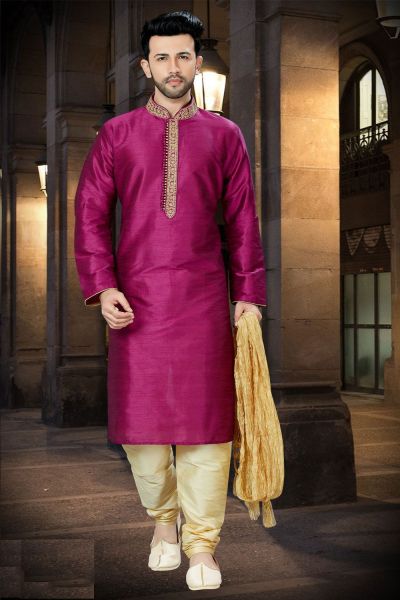 Purple Art Dupion Designer Kurta Pajama (KFM-3795)