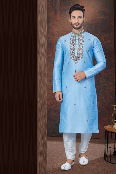 Sky Blue Art Silk Kurta Pajama (KFM-7832)