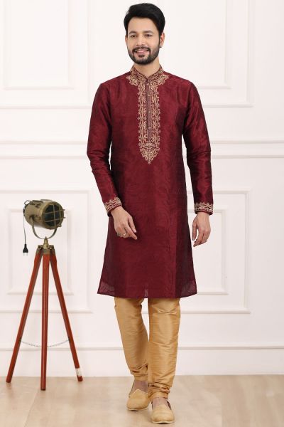Wine Art Banarasi Silk Kurta Pajama (KFM-7021)