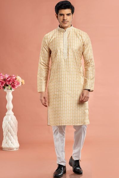 Yellow Cotton Kurta Pajama for Men (KFM-7537)