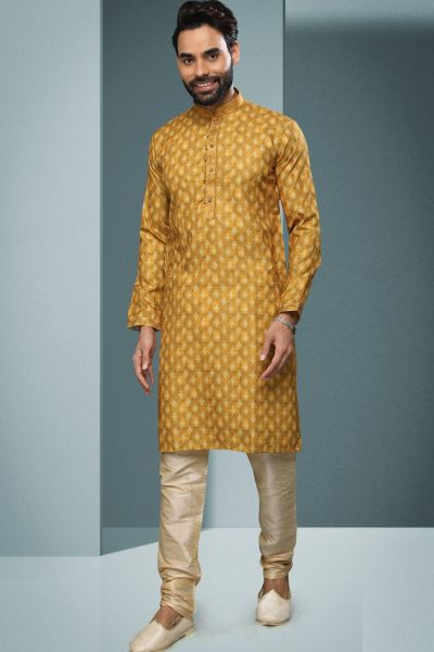 Yellow Cotton Mens Kurta Pajama (KFM-6229)