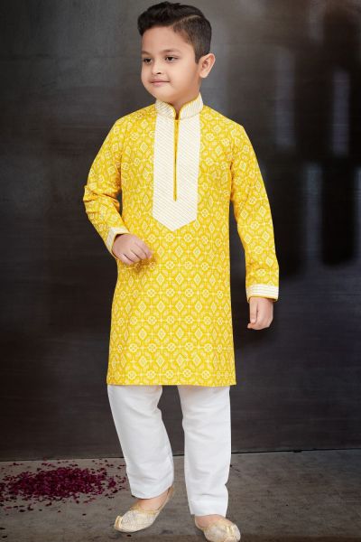 Yellow Cotton Printed Kurta for Boys (KFK-775)