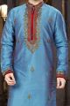 2 Toned Blue Art Dupion Designer Kurta Pajama (KFM-3774)