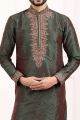 2 toned Green Maroon Art Banarasi Silk Mens Kurta (KFM-7018)