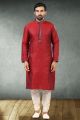 2 Toned Maroon,Blue Jaquard Kurta Pajama (KFM-5173)
