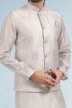 Art Silk Grey Embroidered Mens Nehru Jacket (KFM-6473)