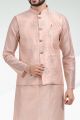 Art Silk Mens Nehru Jacket in Peach (KFM-6474)