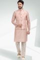 Art Silk Mens Nehru Jacket in Peach (KFM-6474)