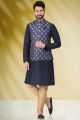 Banarasi Silk Mens Nehru Jacket in Blue (KFM-6455)