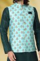 Banarasi Silk Nehru Jacket for Men in Green (KFM-6453)