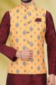 Banarasi Silk Yellow Nehru Jacket for Men (KFM-6451)