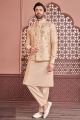 Beige Art Banarasi Silk Nehru Jacket (KFM-7347)