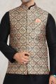 Beige Banarasi Silk Mens Nehru Jacket (KFM-5688)