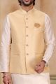 Beige Jaquard Banarasi Silk Nehru Jacket (KFM-6915)