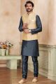 Beige Jaquard Banarasi Silk Nehru Jacket (KFM-6919)