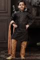 Black Cotton Printed Boys Kurta Pajama (KFK-758)