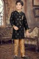 Black Printed Art Silk Kids Kurta Pajama (KFK-609)