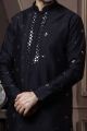 Black Silk Kurta Pyjama (KFM-6041)
